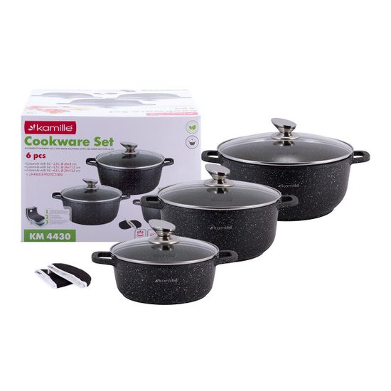 Набор посуды из литого алюминия 7 предметов Kamille KM-4430 с прихватками