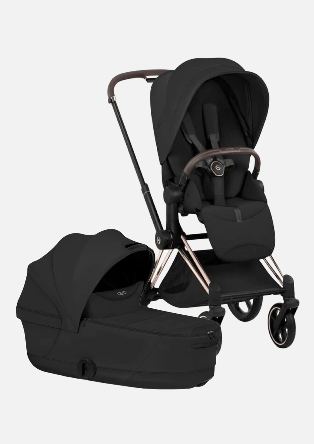 Cybex Priam 5 Style, в цвете Sepia Black (шасси Rose Gold) + автокресло Cybex Cloud G3