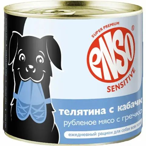 ENSO консервы для взрослых собак с чувст пищеварением филе телятины с гречкой и кабачком 190гр