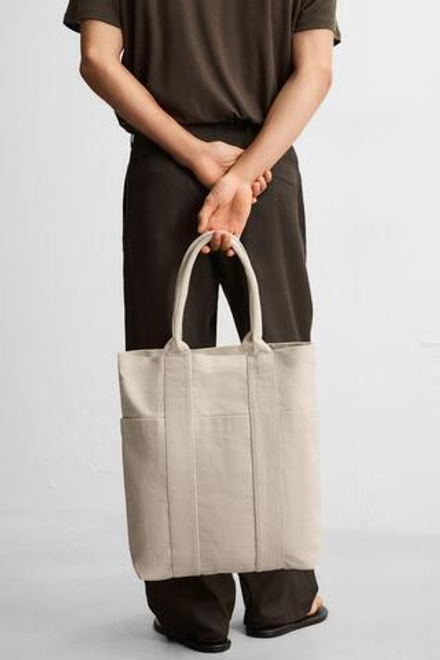 ZARA ТКАНЕВАЯ СУМКА-ШОПЕР, ЭКРЮ