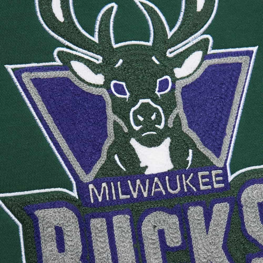 Баскетбольная толстовка Mitchell&Ness NBA Chainstitch Fleece Vintage Logo Milwaukee Bucks Sweatshirt Green