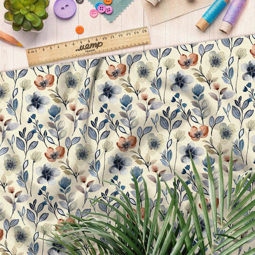 Ткань шифон акварельные цветы на бежевом