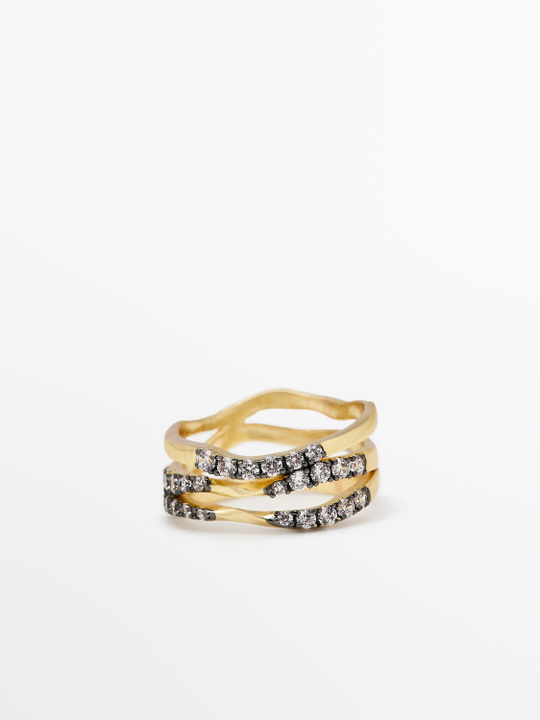 Massimo Dutti Кольцо со стразами, золотистый