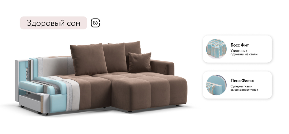 Угловой диван Босс Тренд Велюр Монолит мокко