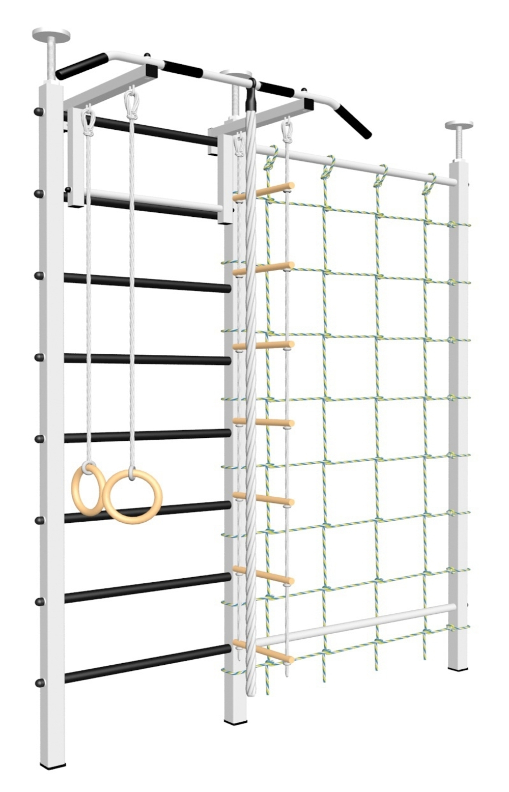 Шведская стенка Sv Sport враспор (Турник стандарт/Канат/Kольца/Лестница/Канатный лаз/Сетка)
