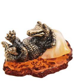 Народные промыслы AM-3055 Фигурка «Крокодил Релакс» (латунь, янтарь)