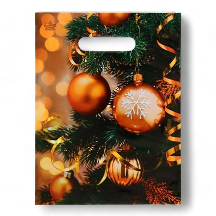 Новый год. Пакет "Серпантин и шарики", полиэтиленовый с вырубной ручкой, 30х23 см.