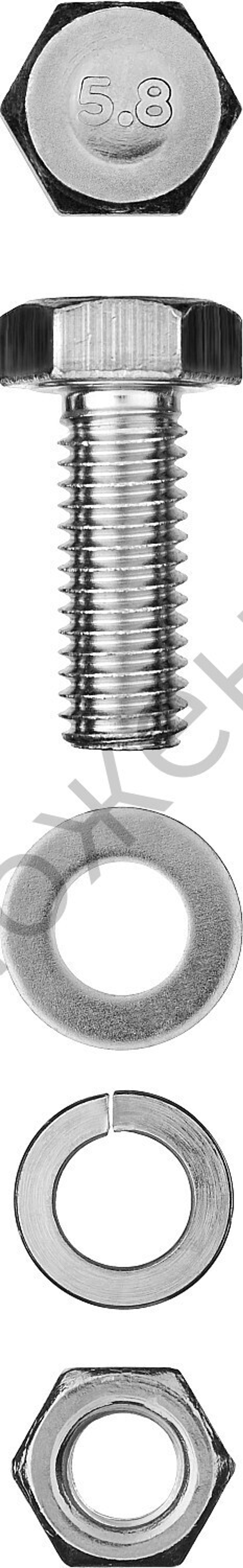 ЗУБР DIN 933 M6 x 16 мм, болт с гайкой и шайбами, 12 шт (303436-06-016)