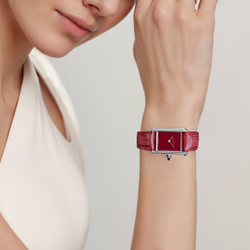 CARTIER Quartz Movement Women"s Watch Watch 22mm Red Watch Dial Stainless Steel Case Crocodile Leather Strap