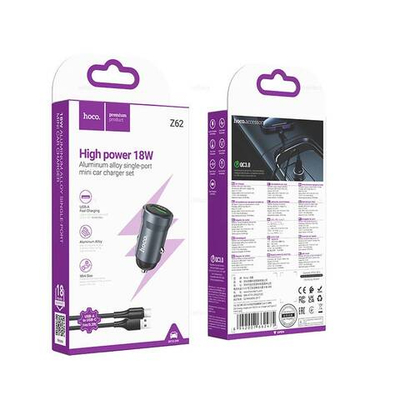 Автомобильное зарядное устройство для Type-C Hoco Z62 QC3.0 (metal grey)