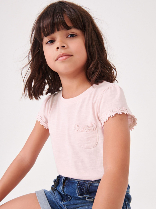 Футболка с вышивкой для девочки Next M48-889, Розовый