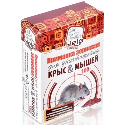 Приманка зерновая для уничтожения крыс и мышей 100г «HELP»