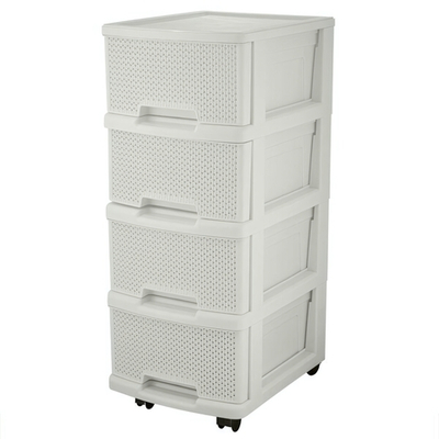 Комод Keeplex Ajur с ящиками на колесиках четырехсекционный компакт 37х30х69см белое облако