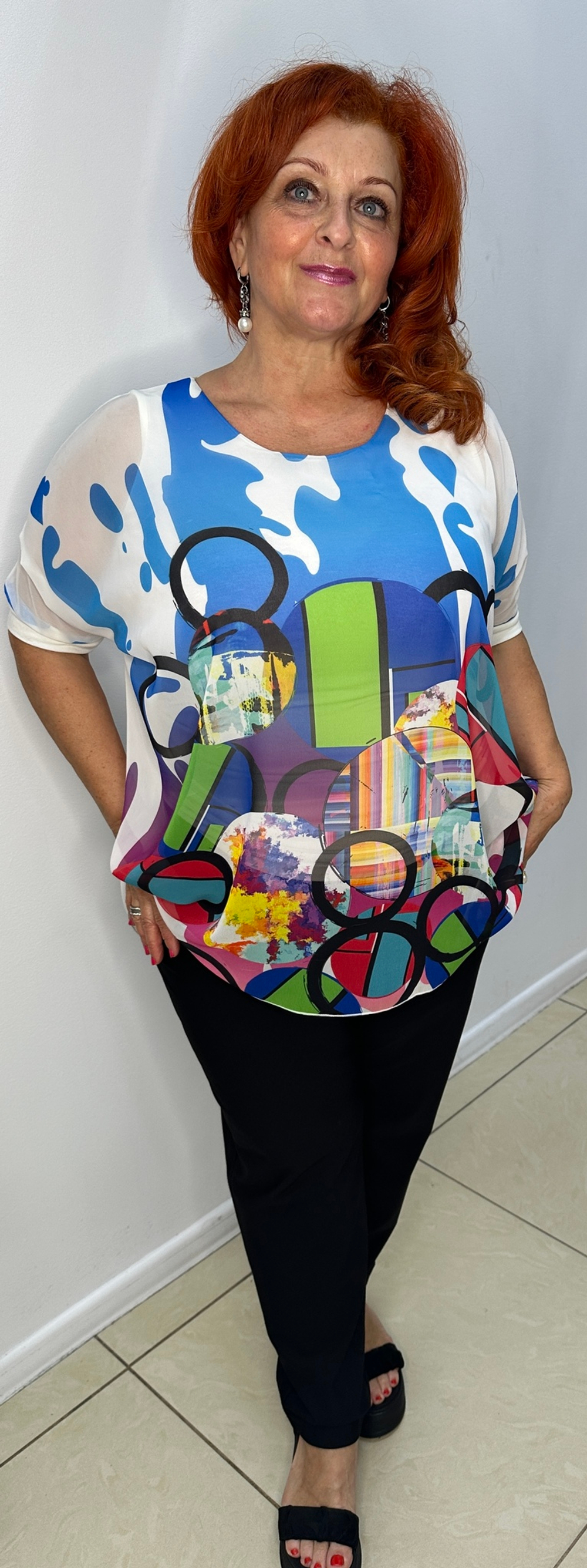 Яркая летняя туника-двойка с оригинальным принтом