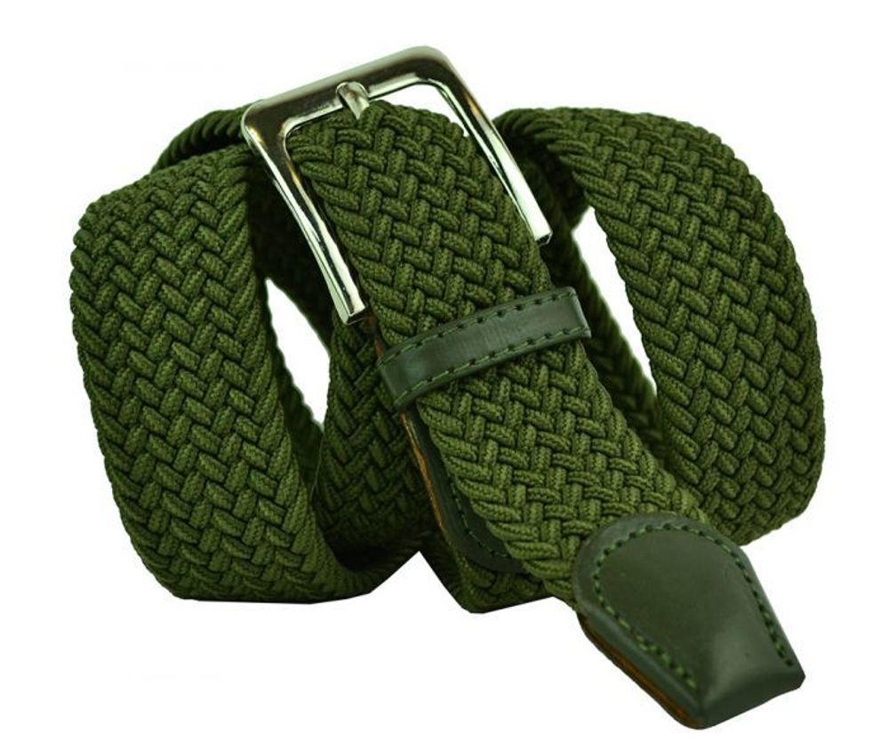 Мужской текстильный эластичный зелёный хаки ремень резинка 40 мм для джинсов 40Rezinka-001
