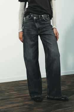 ZARA ДЖИНСЫ TRF WIDE LEG С ПЕРЕКРЕСТНОЙ ТАЛИЕЙ И ВЫСОКОЙ ПОСАДКОЙ, АНТРАЦИТОВО-СЕРЫЙ