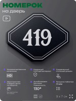 Номерок на дверь квартиры 419, для кабинета, офиса, шильдик 9 х 7 см, черный, Айдентика Технолоджи