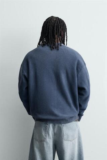 ZARA КАРДИГАН RELAXED FIT С ЭФФЕКТОМ ПОТЕРТОСТИ, СИНИЙ