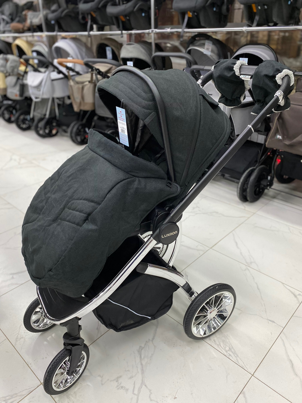 Детская модульная коляска 2в1 770 Чёрный текстиль серебристая рама