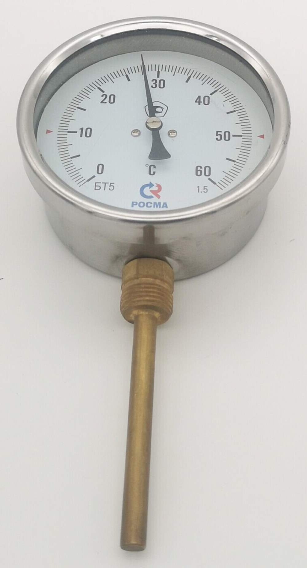 Термометр биметаллический БТ-52.211 (0+60)100мм, G1/2, 1.5, радиальный, показывающий