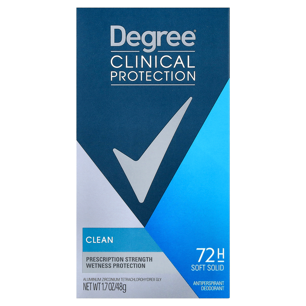 Degree, Clinical Protection, дезодорант-антиперспирант, мягкий твёрдый, чистый, 48 г (1,7 унции)