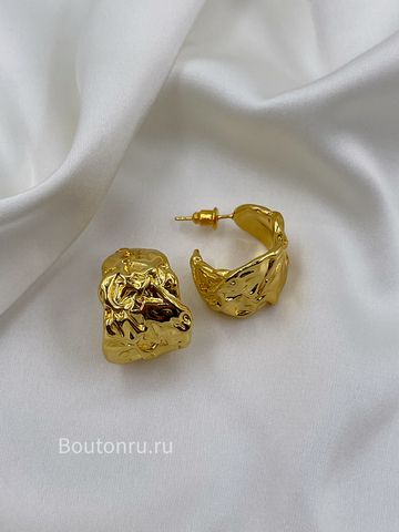 Серьги полукольца мятый металл золотистые