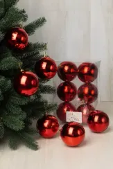 Набор пластиковых шаров Анет 80 мм., красный перламутр, 6 шт., ЕлкиТорг (150321)