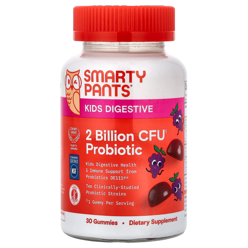 SmartyPants, Kids Digestive, жевательные таблетки с пробиотиками, со вкусом винограда, 30 жевательных таблеток
