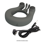 Серое эрекционное кольцо Dahlia с 2 стимулирующими щеточками (Цвет: серый)