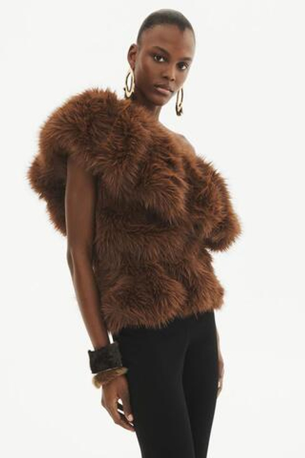ZARA НАБОР БРАСЛЕТОВ ИЗ ИСКУССТВЕННОГО МЕХА - LIMITED EDITION, КОРИЧНЕВЫЙ