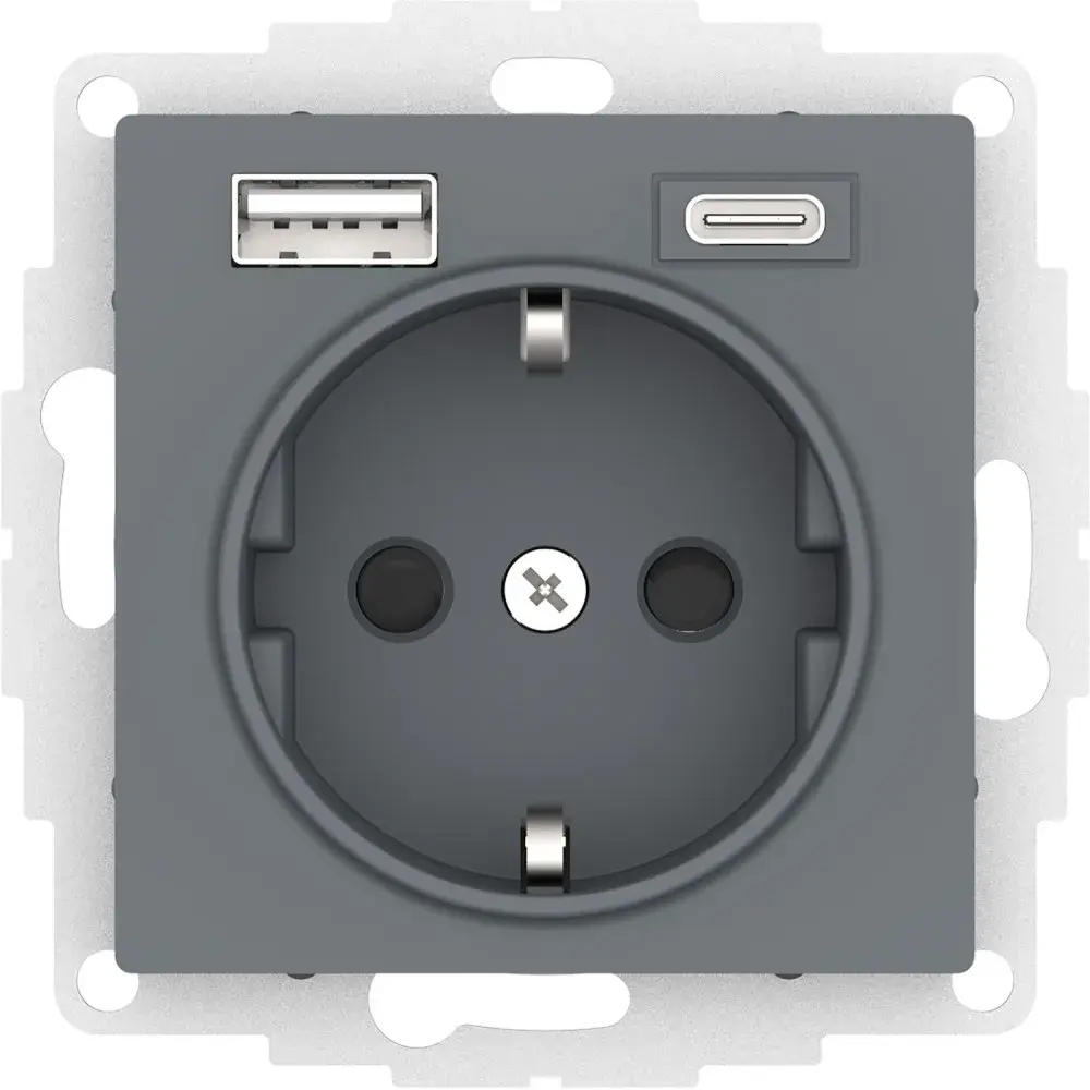 ATLASDESIGN РОЗЕТКА 16А c 2 USB A+C, 5В/2,4А/3,0А, 2х5В/1,5А, механизм, ГРИФЕЛЬ