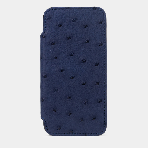 Чехол для iPhone 15 Pro из кожи страуса, синего цвета