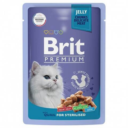 BRIT PREMIUM, Пауч для взрослых стерилизованных кошек, Перепёлка в желе, 85г, 5050215