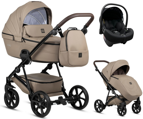Детская коляска Tutis Viva 5 Plus Leather 2024 3 в 1 с автокреслом Elo Lux EduSky Black 1452149 Cappuccino