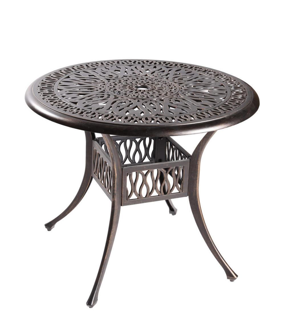 Обеденная мебель из литого алюминия стол ФЕНИКС «FENIX» D90 bronze + 4 кресла БОСТОН «BOSTON»