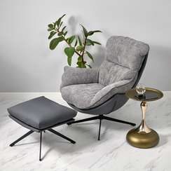 Кресло Hugo тёмно-серая экокожа, шенилл