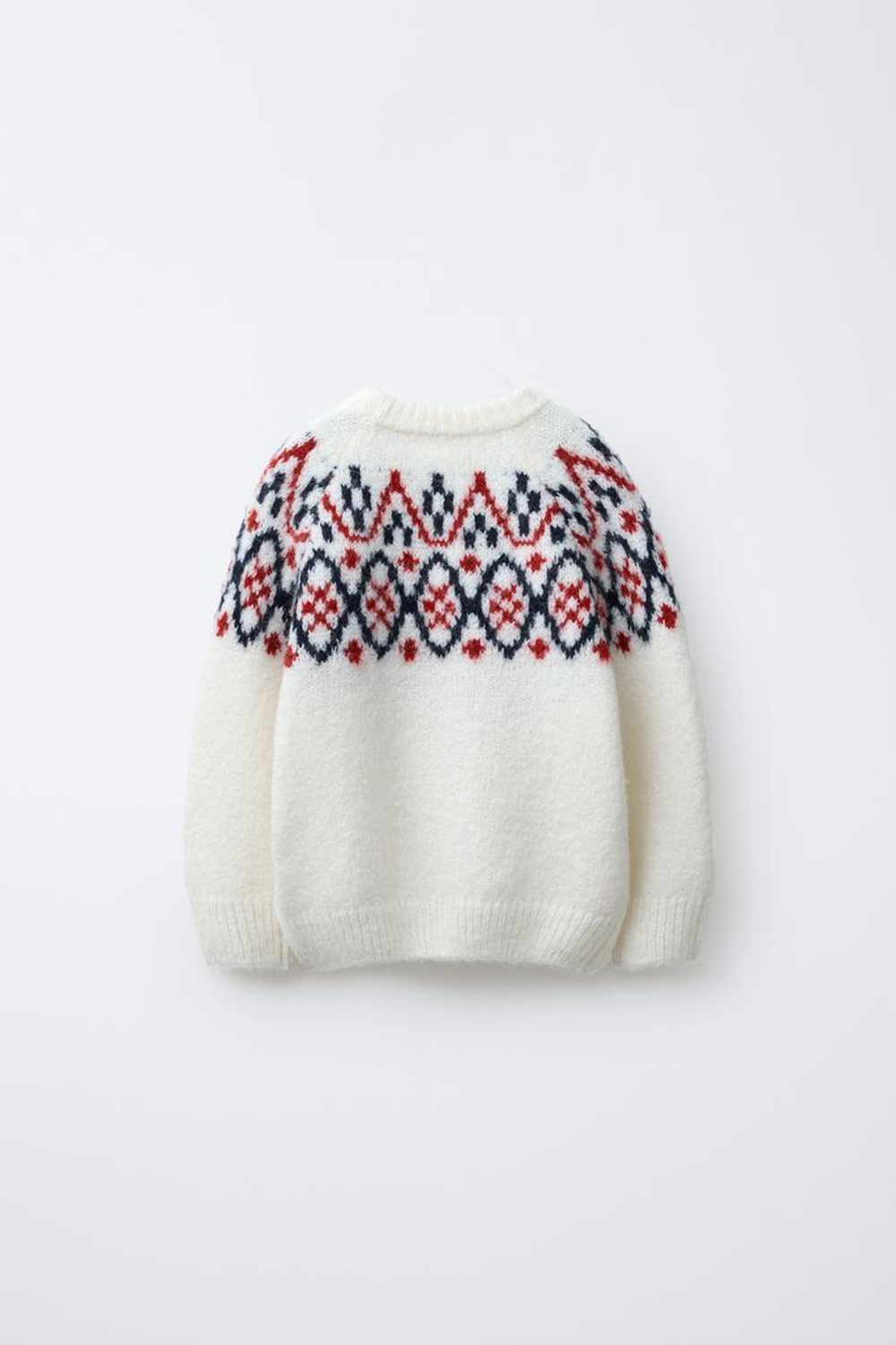 ZARA ЖАККАРДОВЫЙ СВИТЕР ИЗ СМЕСОВОЙ ШЕРСТИ, ЭКРЮ/КРАСНЫЙ