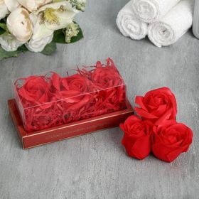 Набор 3 мыльных розы, С 8 марта, в коробке, цвет: красный