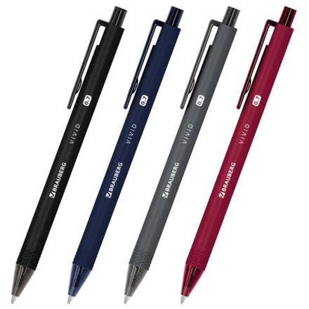 Ручка шариковая автоматическая BRAUBERG «VIVID», корпус soft-touch, СИНЯЯ, пишущий узел 0,7 мм, линия письма 0,35 мм, 144407