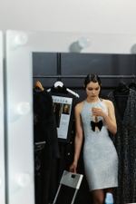 Платье мини из шифона с кристаллами