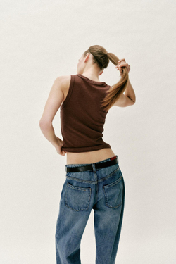 ZARA ТОП В РУБЧИК БЕЗ РУКАВОВ, ТЕМНО-МЕДНЫЙ