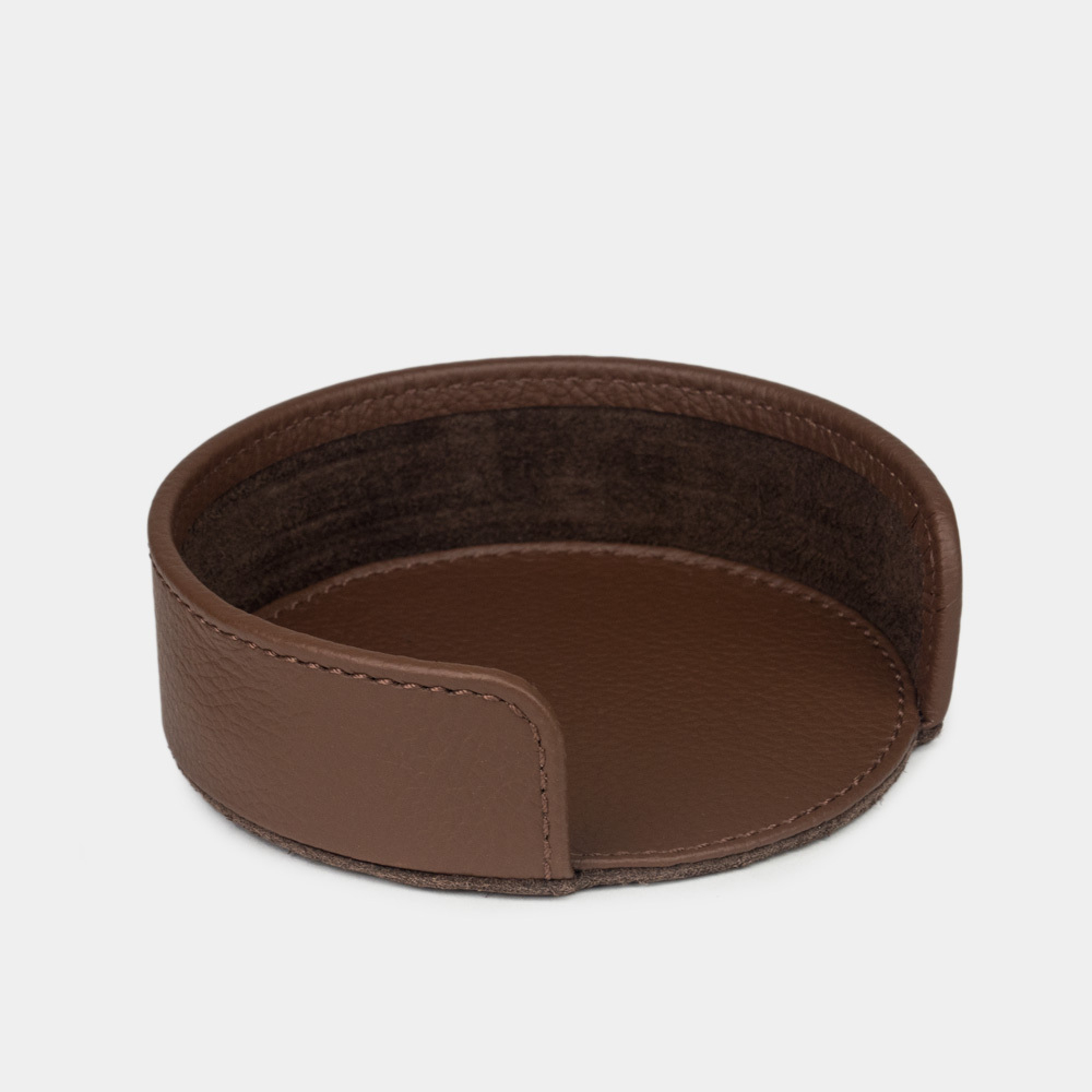 Подставка под подстаканники из натуральной кожи теленка, цвета шоколад