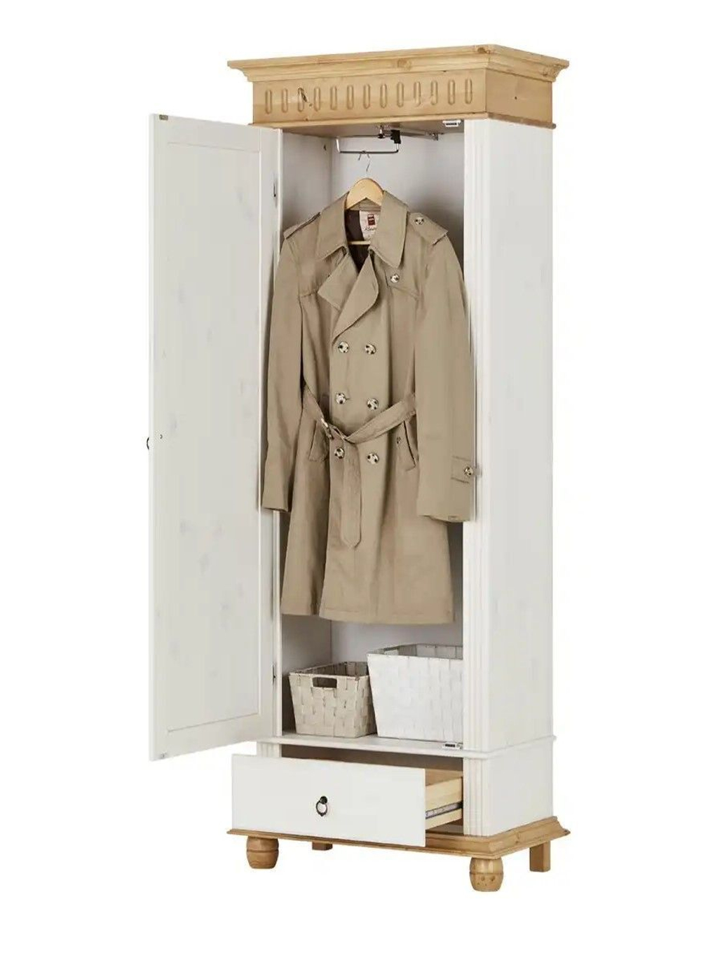 Шкаф Хельсинки для прихожей белый воск/антик