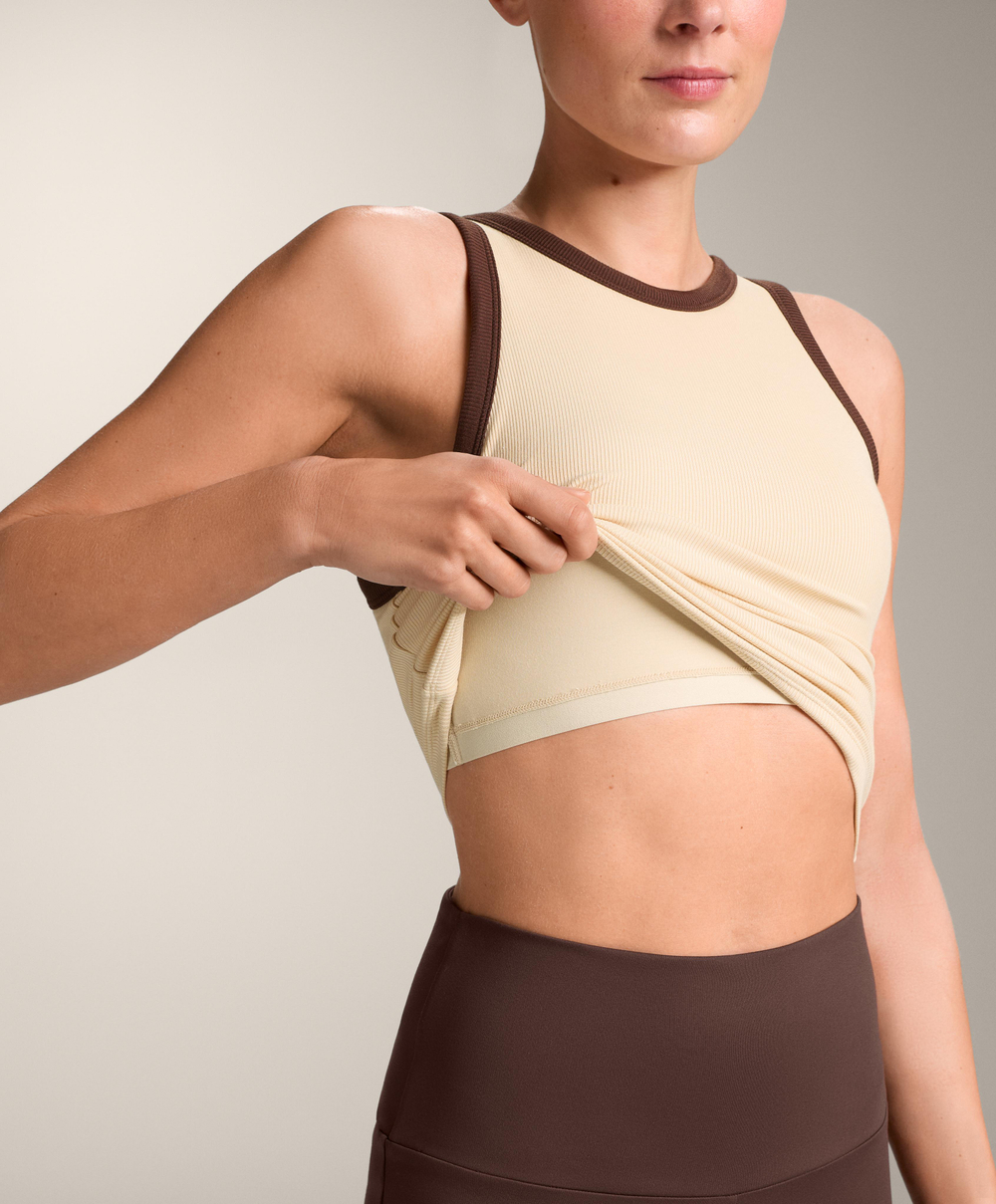 Oysho Удлиненный Tank top в рубчик из смесового модала, ванильный