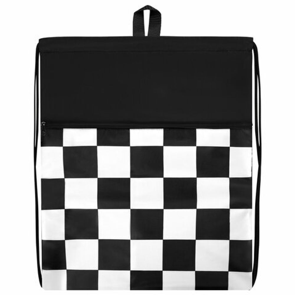 Мешок для обуви BRAUBERG БОЛЬШОЙ, с ручкой, карман на молнии, сетка, 49х41 см, "Black and white", 273452