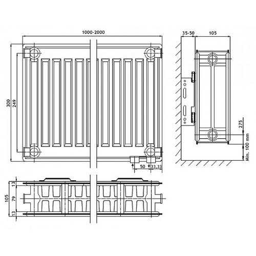 Радиатор стальной панельный Akfa Comfort 22 300х400 нижнее подключение, белый (УТ000010344)