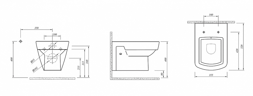 Унитаз подвесной Kale Basics с сидением микролифт схема