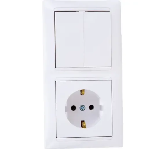 Выключатель Bylectrica СТИЛЬ 2-клавишный + розетка с заземляющим контактом белый 39869