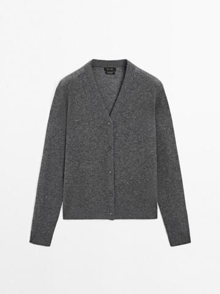 Massimo Dutti Кардиган из 100% кашемира, серый меланж