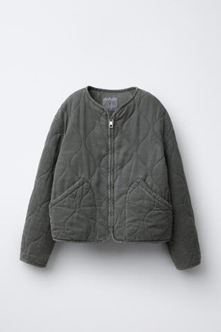 ZARA СТЕГАНАЯ КУРТКА С ЭФФЕКТОМ ПОТЕРТОСТИ, МЯГКИЙ СЕРЫЙ